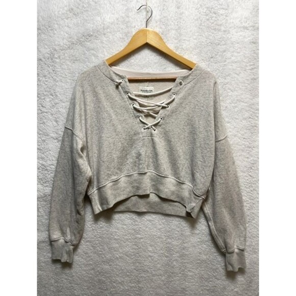 Abercrombie & Fitch Sweaters - Abercrombie & Fitch Women’s Lace-Up Cropped Sweatshirt Gray Long Sleeve Size S